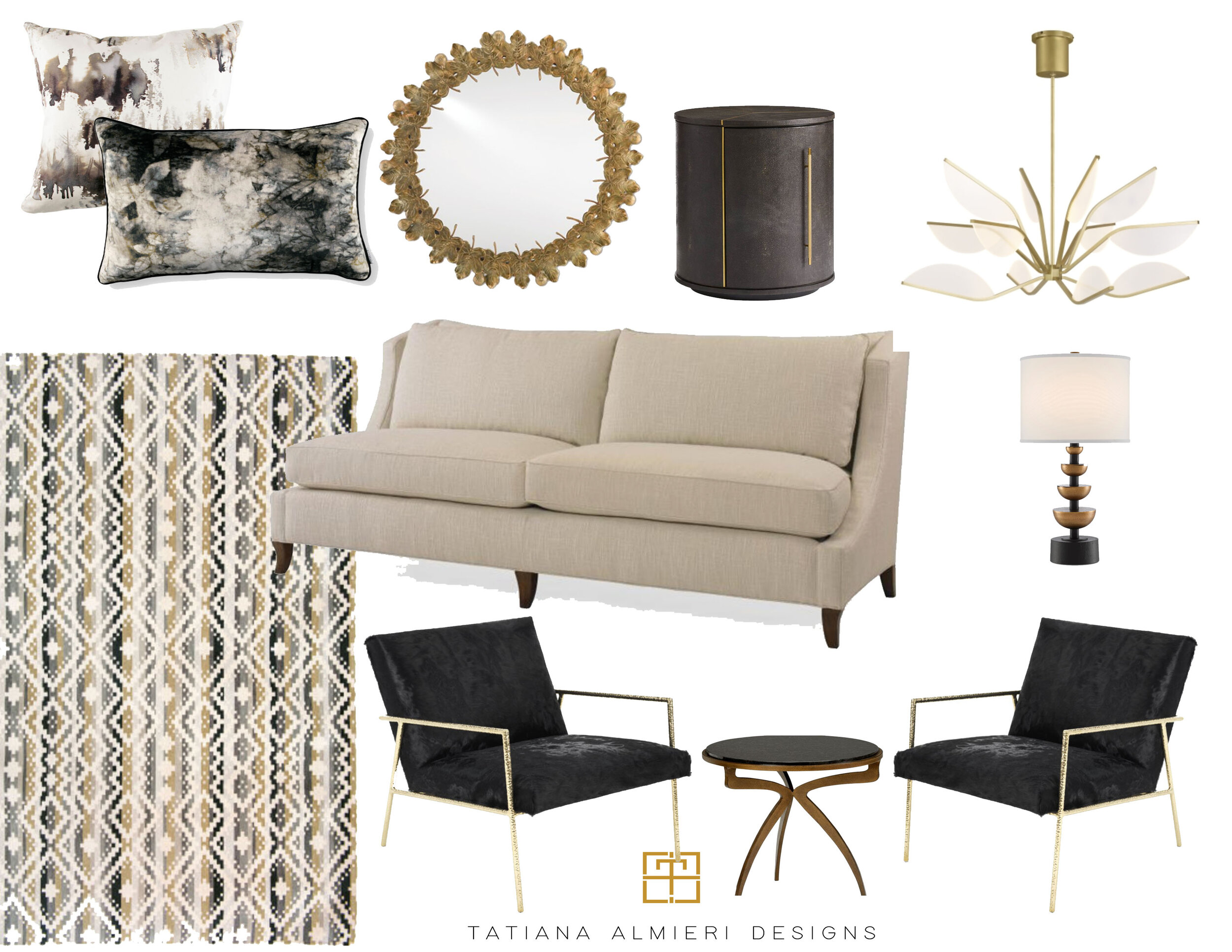 Warm neutral living room mood board